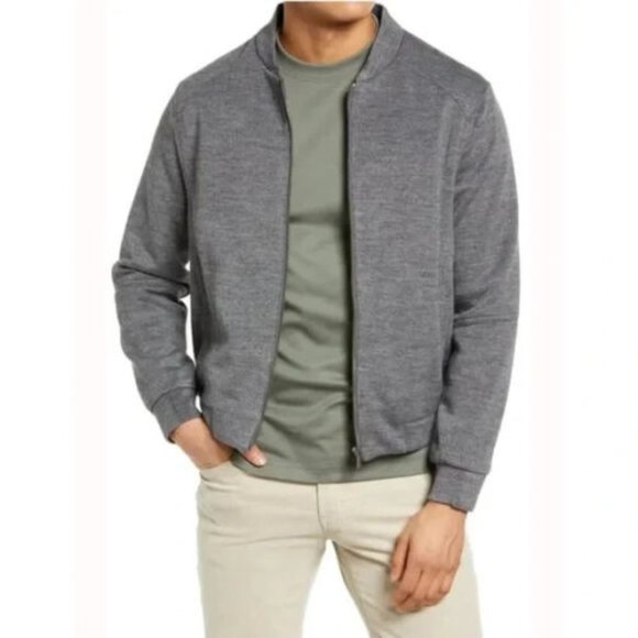 Soft Cloth Men's Heather Gray Wool Blend Softshell Zip Bomber Jacket - Picture 6 of 10
